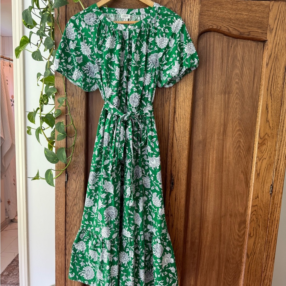 J. Crew Green Floral Midi Dress